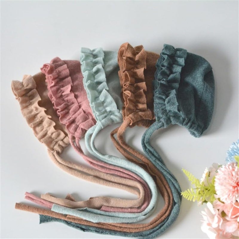 Light Purple Newborn Photography Hat Soft Spandex Baby Lace Rope Tied Elegant Design - Image 5